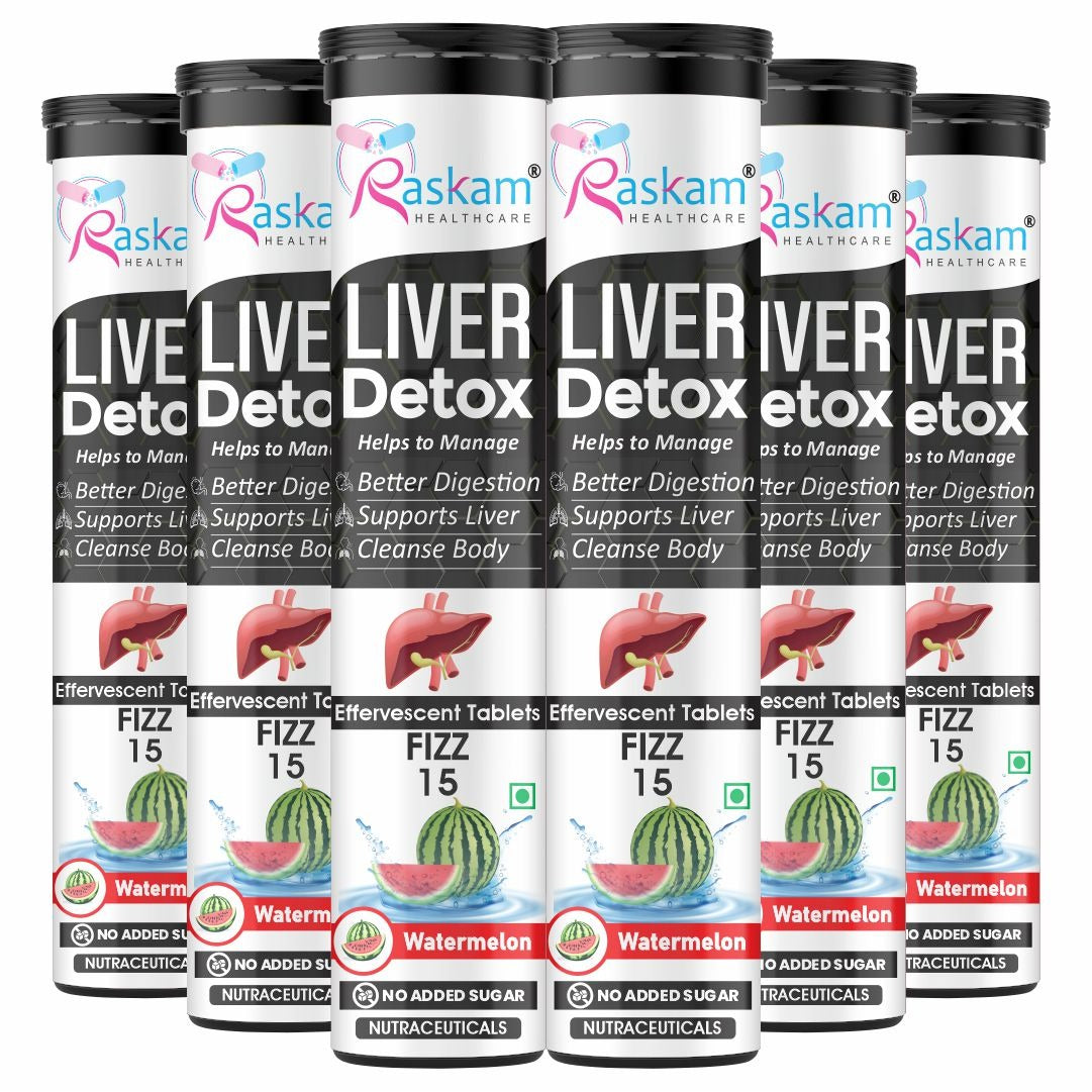 Raskam Liver Detox Effervescent – Plant-Based Detox with 9 Ayurvedic Herbs | Sugar-Free | Refreshing Watermelon Flavor | Drop, Fizz, Sip | Fizz 15 Tablets
