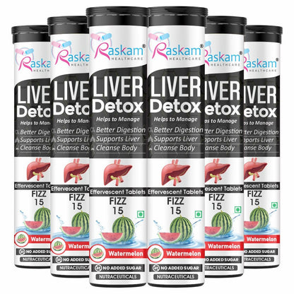 Raskam Liver Detox Effervescent – Plant-Based Detox with 9 Ayurvedic Herbs | Sugar-Free | Refreshing Watermelon Flavor | Drop, Fizz, Sip | Fizz 15 Tablets