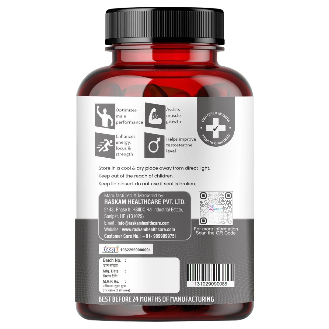Raskam Testocharge - 100 Capsules Supports Strength & Stamina, For Men