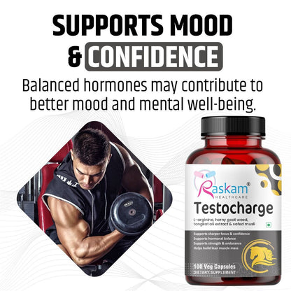 Raskam Testocharge - 100 Capsules Supports Strength & Stamina, For Men