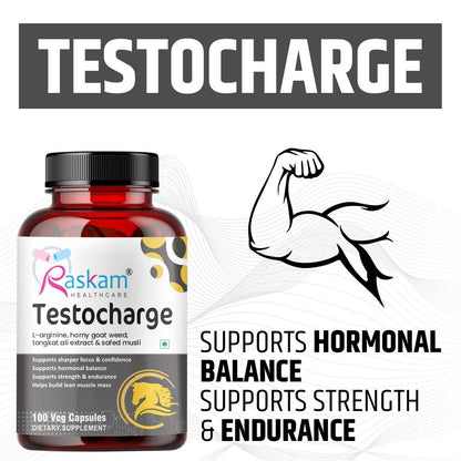Raskam Testocharge - 100 Capsules Supports Strength & Stamina, For Men