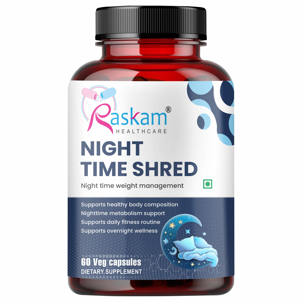 Raskam Night Time Shred Capsules | Advanced Night Time Fat Burner For Men Women | Natural Sleep | Appetite Suppressant | Powerful Thermogenic | Weight Loss Supplement -60 Capsules