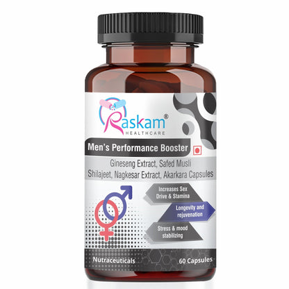 Raskam Men's Performance Booster 60 - Capsules - Improve Muscle Strength & Performance, Boost Energy for Men