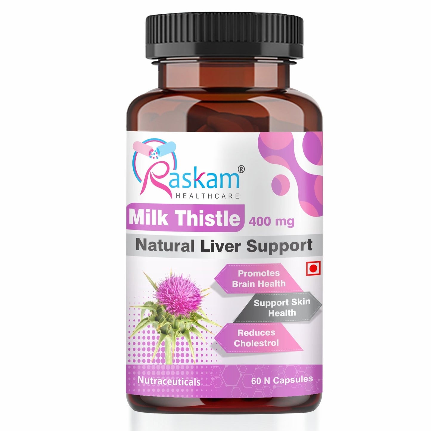 Raskam Milk Thistle-60 capsules Milk Thistle Extract for Complete Liver Support, Alcohol Detox & Protection Against Fatty Liver