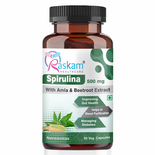 Raskam Spirulina-Super foods 60 capsules - Supports Weight Management & Boosts Immunity | For both Men & Women